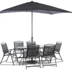 Kompletny Zestaw Ogrodowy Risari, Stół 160cm plus 6 krzeseł, parasol Składany