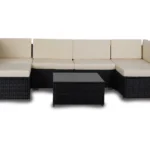 Zestaw Mebli Ogrodowych PEDRO Narożnik Typu "U" Stolik Komplet Zestaw Ogrodowy czarny