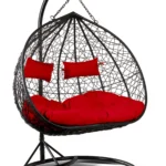 Fotel wiszący Lila 2 Pro czarny stelaż czarny kosz poduszka malinowa